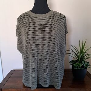 Max Studio London Green Open-Knit Sweater Vest Women's Size Small Roundneck